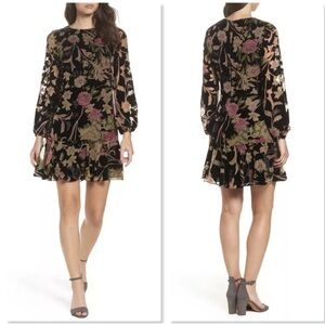 Eliza j burnout velvet floral midi dress raffle hem  size s  fairy  whimsigoth